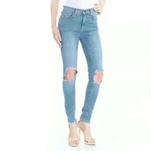 Free People Womens Busted Knee Skinny Fit Jeans, Blue, 28